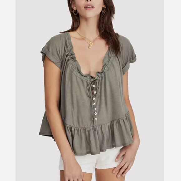 Free People Tops - Free People Sage Green Short Sleeve Charlie Tee Top